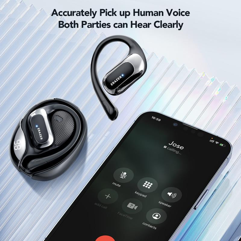 ERAZER X5 Open Ear Bluetooth Earbuds HIFI Sound Quality Music Wireless Earbuds Gaming with Low Latency Wireless Headphones IPX5 Waterprooof OWS Earphones Comfortable Wearing Earbuds Touch Control Built-In Mic Hearphones Compatible with Phone Computer