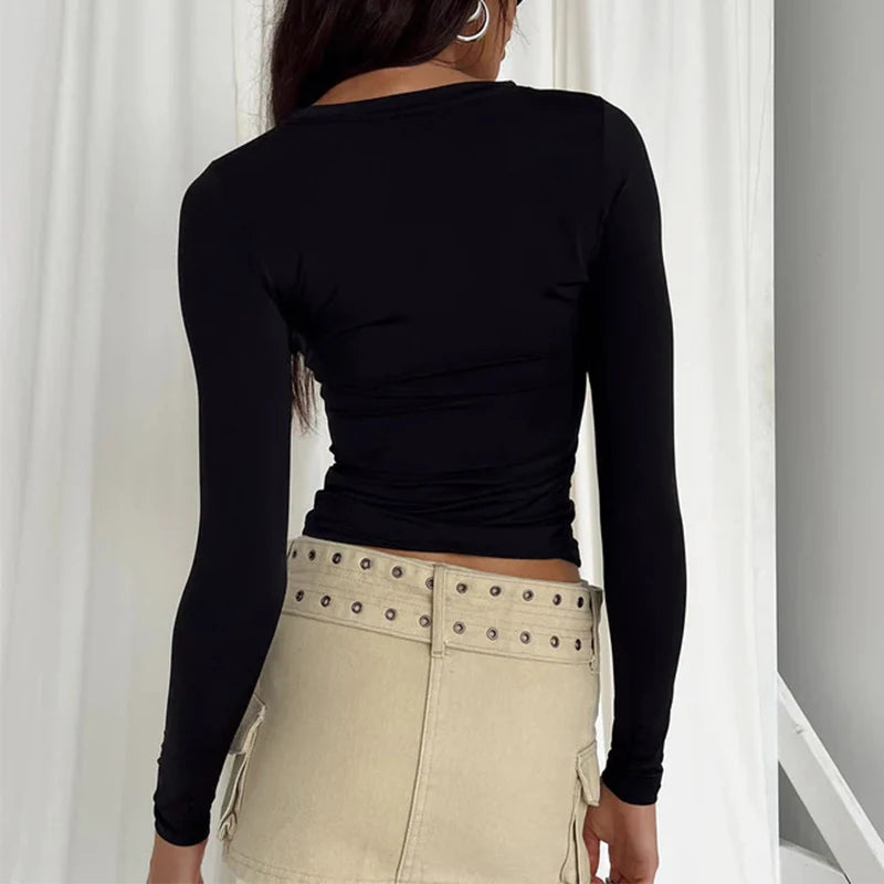 Long Sleeve Solid Slim Fit Top