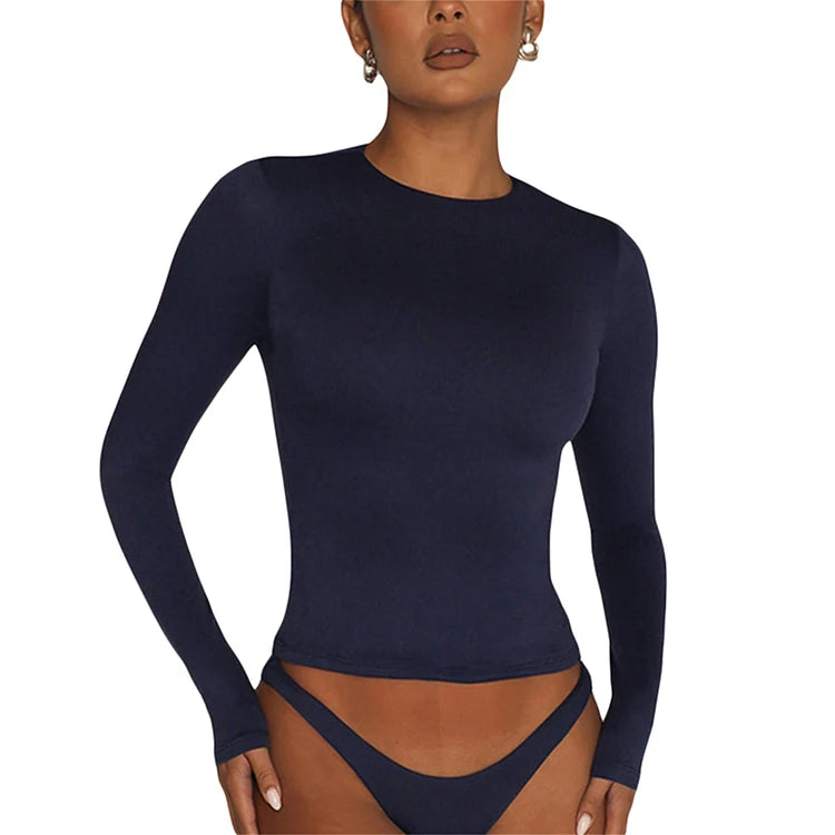 Long Sleeve Solid Slim Fit Top