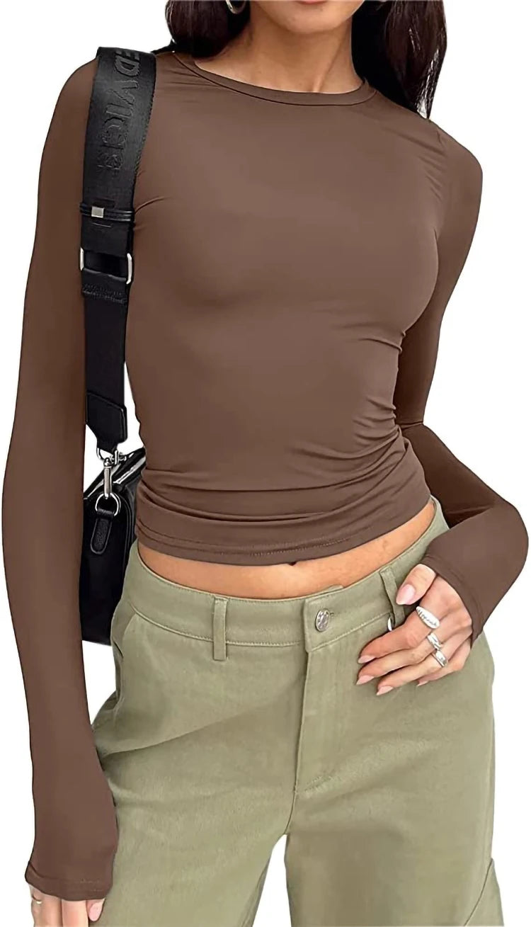Long Sleeve Solid Slim Fit Top