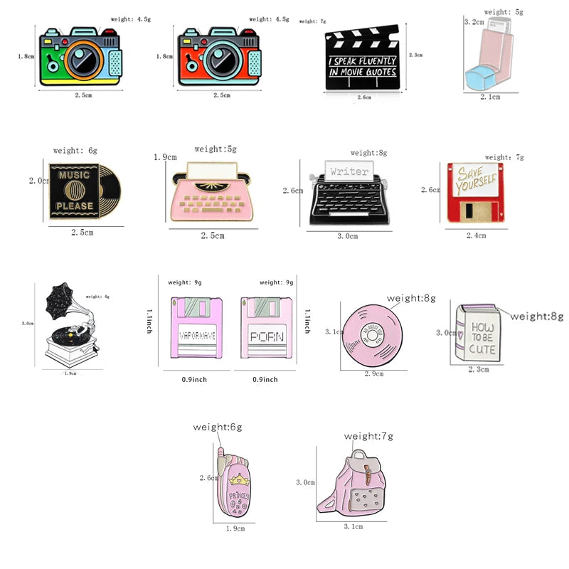 Fashion Creative Cartoon U Disk, Retro CD, Fax Machine Oil Drop Brooch Pin Denim Bag Gift Men Women Fashion Jewelry Accessories