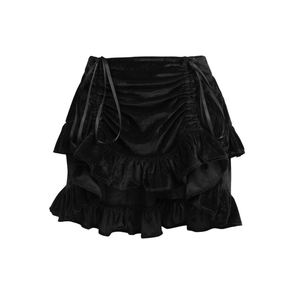TD Black Velvet Ruched Bustle Skirt Cosplay Costumes Essential Accessory