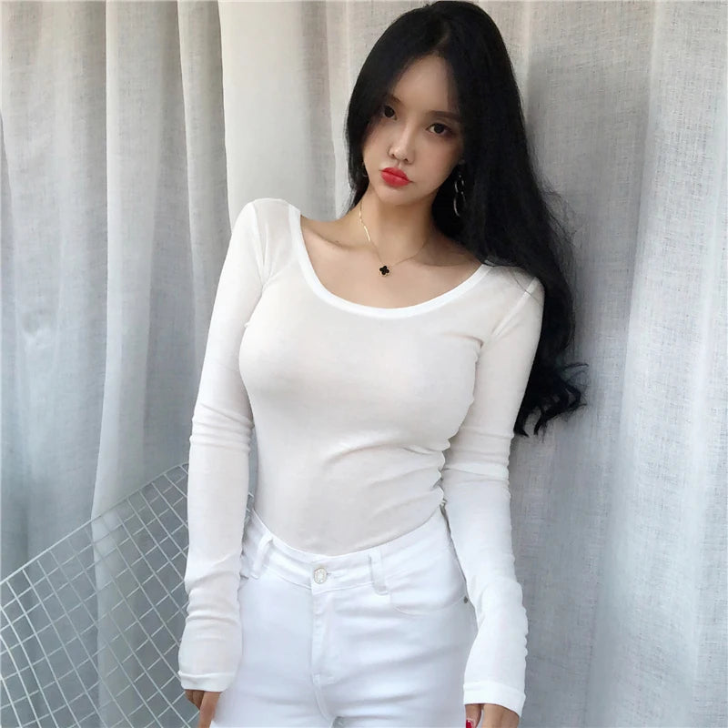 Long Sleeve Casual Tee Shirt Slim Fit Top