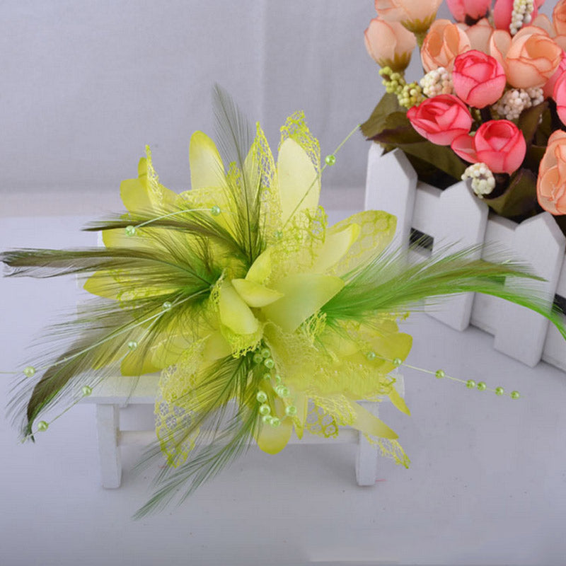 Women's Fashion Flower Feather Bead Corsage Hair Clip Bridal Hairband Brooch Pin Brida Barrettes Hair Accessories Jewelry