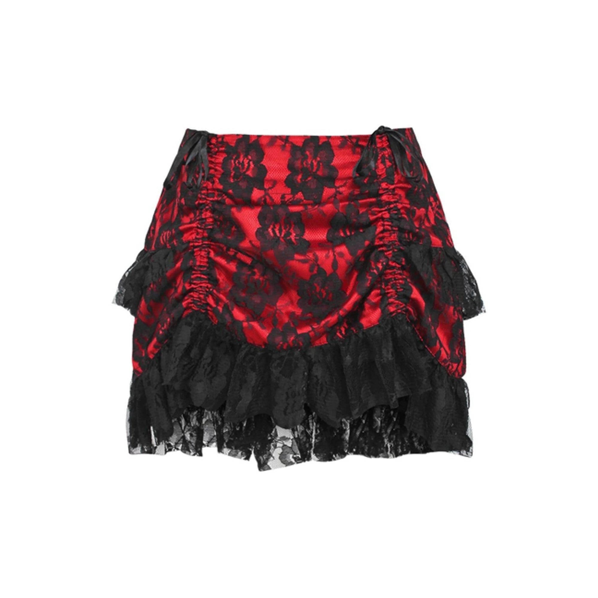 TD Cosplay Costumes Red/Black Lace Ruched Bustle Skirt