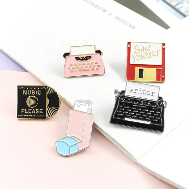 Fashion Creative Cartoon U Disk, Retro CD, Fax Machine Oil Drop Brooch Pin Denim Bag Gift Men Women Fashion Jewelry Accessories