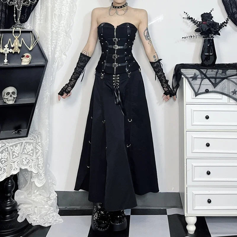 Goth Black Swing A-line Skirt
