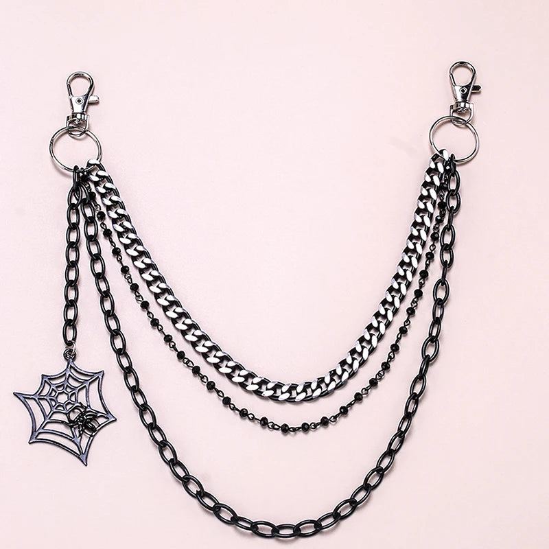 Fashion Punk Metal Pants Chain Hip Hop Waist Chain Spider Web Pendant Jeans Chain For Men Women Accessories Gifts