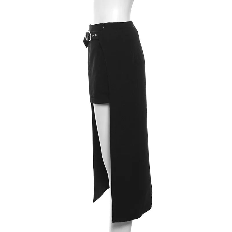 Goth Mini Skirts Irregular Hem High Waist Cargo Skirt