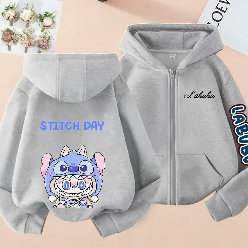 Pop-mart Labubu Children's Coat Anime Cartoon Fashion Loose Coat Boys And Girls Autumn Hip-hop Sweatshirt Adult Clothing
