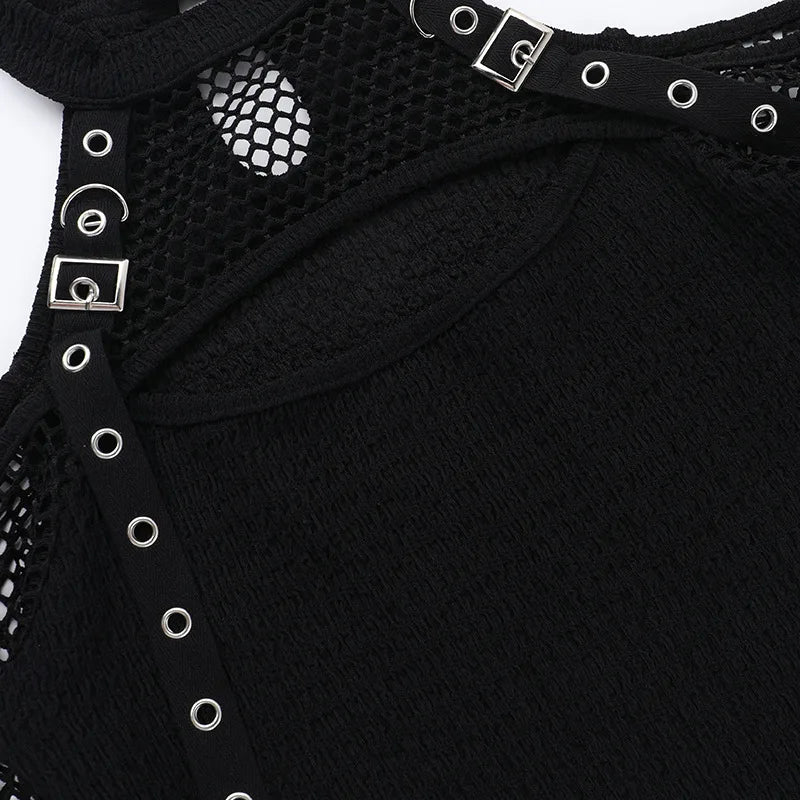 Goth  Fishnet Off Shoulder T-shirts Strap Halter Top