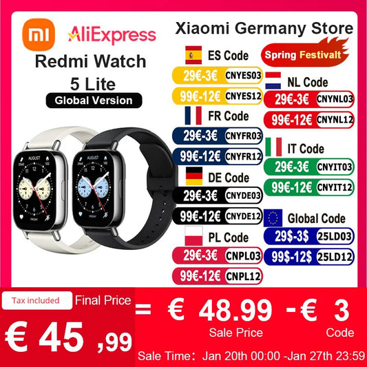 Xiaomi Redmi Watch 5 Lite Global Version 1.96 ''AMOLED Screen Bluetooth GNSS 150 + Sports Modes Blood Oxygen 18 Days Battery