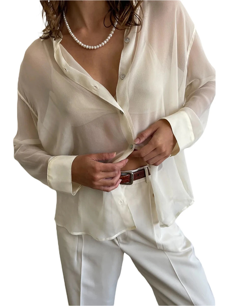 Chiffon Shear Long Sleeve Shirt Top