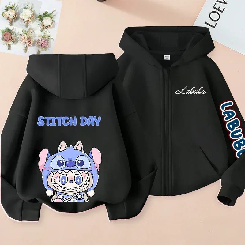 Pop-mart Labubu Children's Coat Anime Cartoon Fashion Loose Coat Boys And Girls Autumn Hip-hop Sweatshirt Adult Clothing
