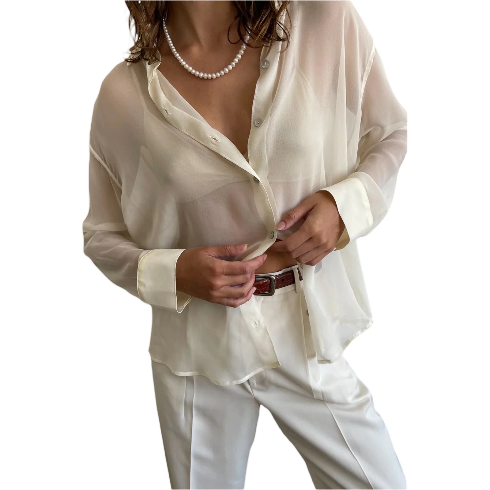 Chiffon Shear Long Sleeve Shirt Top
