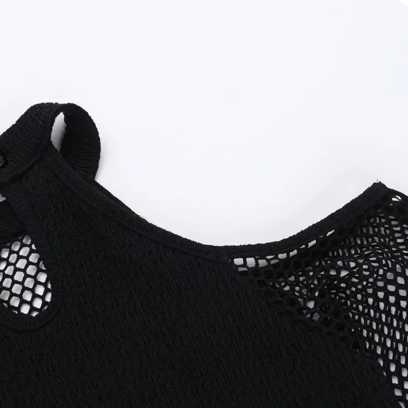 Goth  Fishnet Off Shoulder T-shirts Strap Halter Top