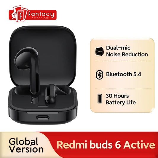 Global Version  Xiaomi Redmi buds 6 Active earphones 30 Hours battery life Bluetooth 5.4  Dual-mic noise reduction Type-C