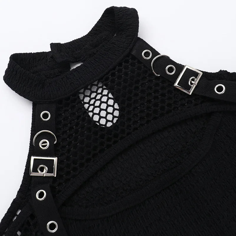Goth  Fishnet Off Shoulder T-shirts Strap Halter Top
