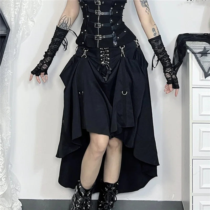 Goth Black Swing A-line Skirt