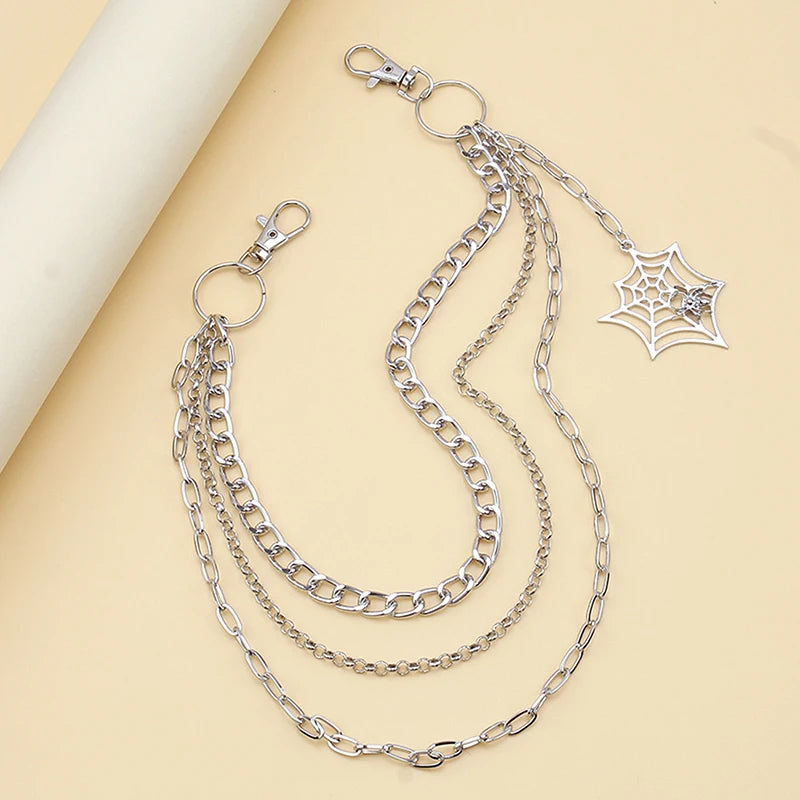 Fashion Punk Metal Pants Chain Hip Hop Waist Chain Spider Web Pendant Jeans Chain For Men Women Accessories Gifts