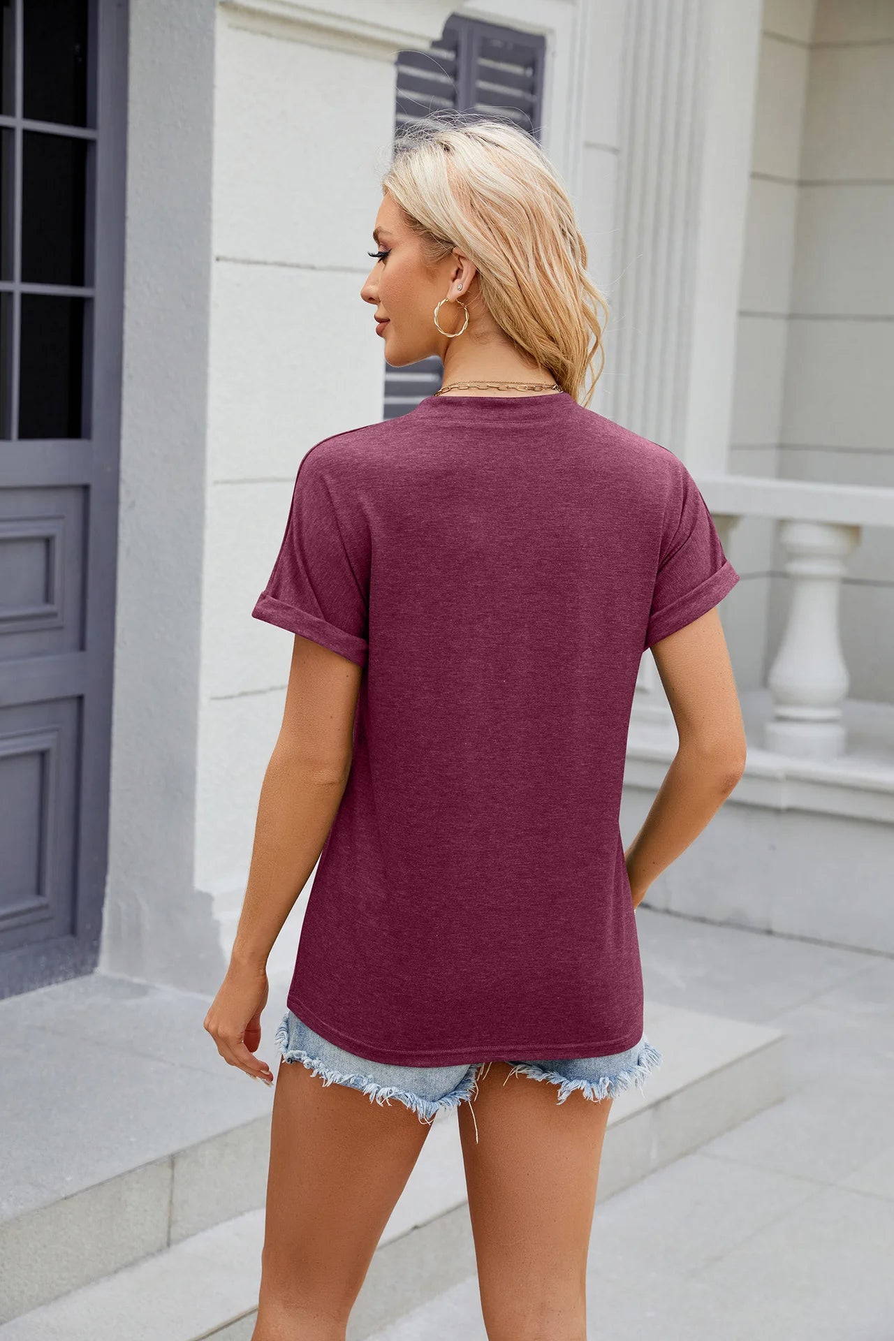 Elegant Button V Neck Short Sleeve Top