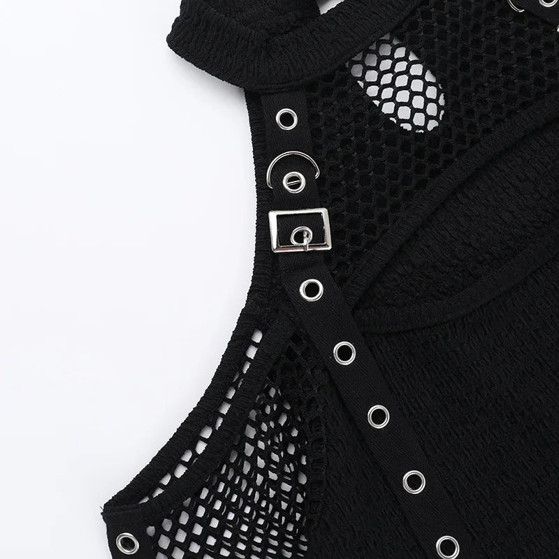 Goth  Fishnet Off Shoulder T-shirts Strap Halter Top