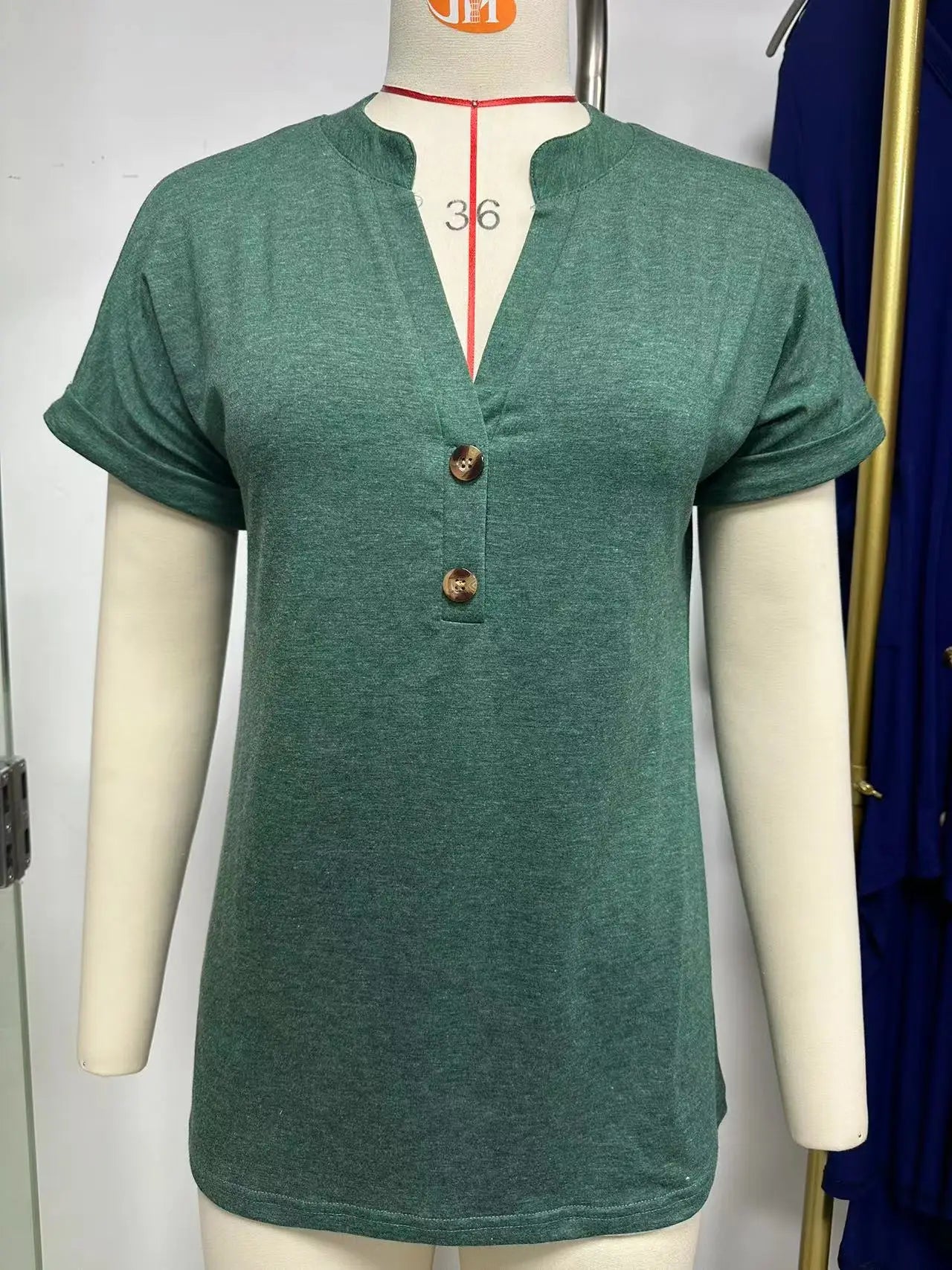 Elegant Button V Neck Short Sleeve Top