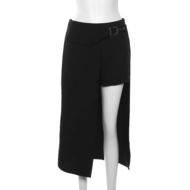 Goth Mini Skirts Irregular Hem High Waist Cargo Skirt