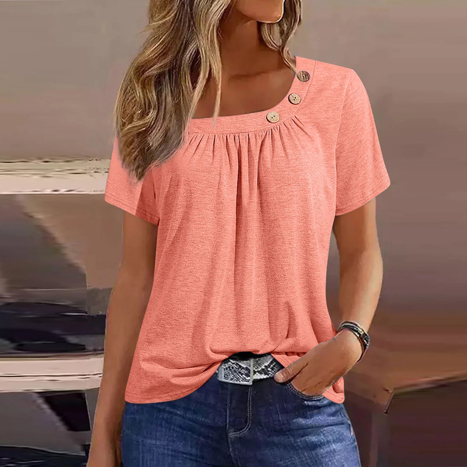 Summer Casual ButtonShort Sleeve V Neck Oversized Clothing