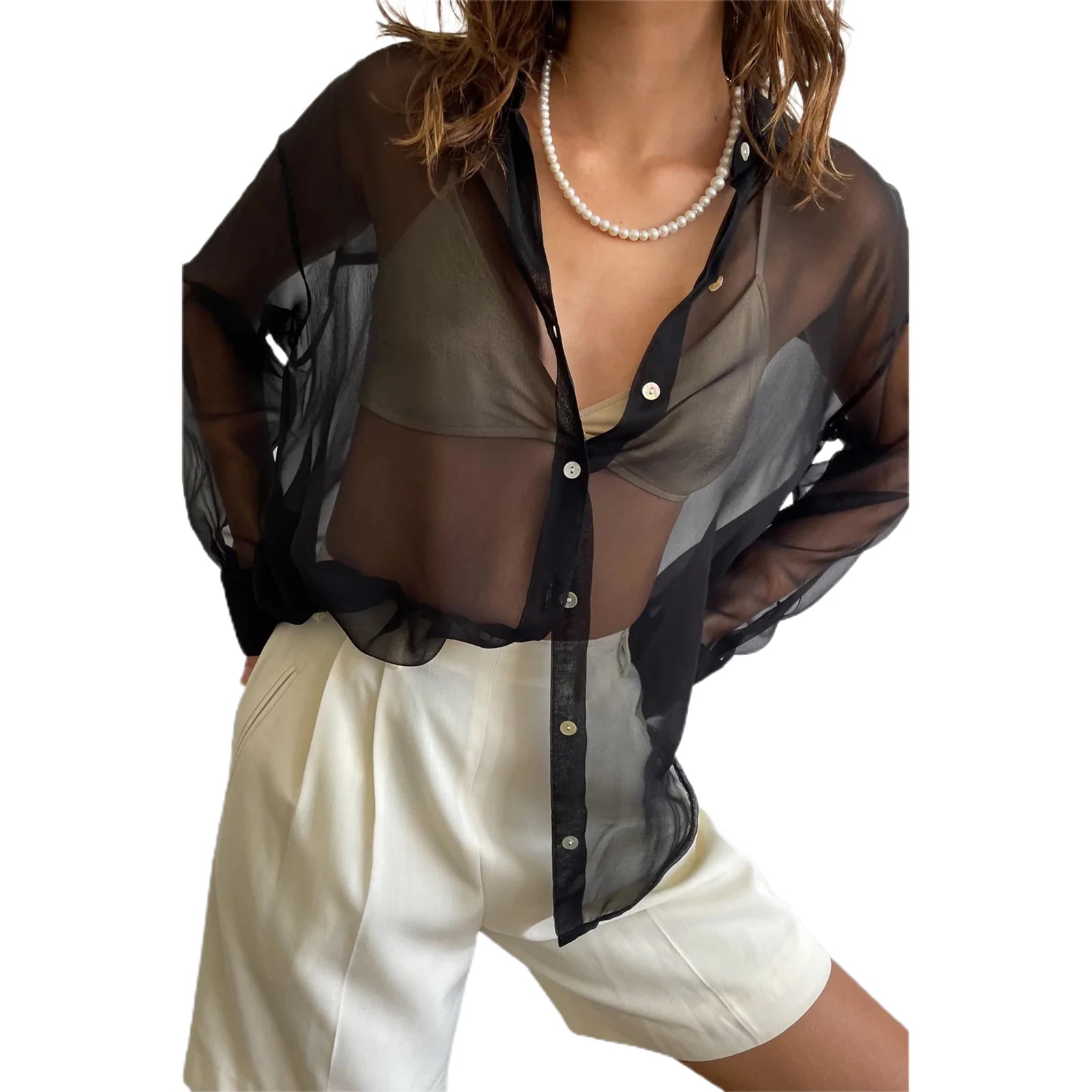 Chiffon Shear Long Sleeve Shirt Top