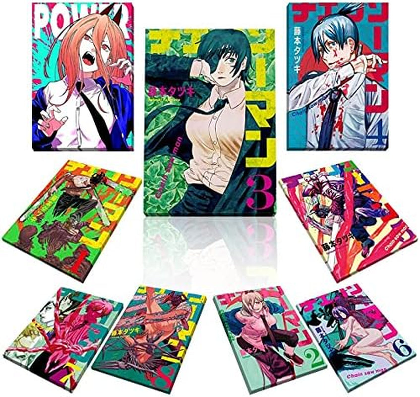 9 Pcs Chainsaw Man Poster Chapter Cover Wall Japan Anime Poster Artwork Painting Wall Art Print for Home Decor Living Room Bedroom Fans Gift (Anime,8X10Inchx9Pcs Unframed)