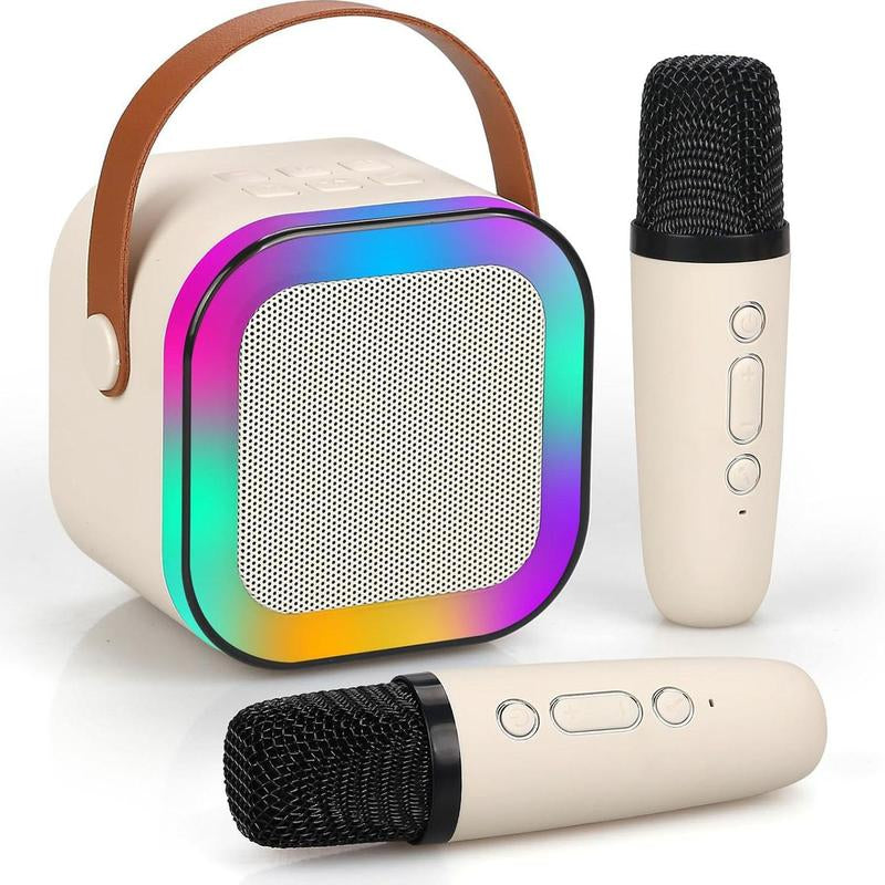 Portable Wireless Karaoke Speaker with 2 Microphone, Hifi Stereo Sound Subwoofers, KTV Speaker with RGB Colorful LED Lights, Karaoke Machine Sound System