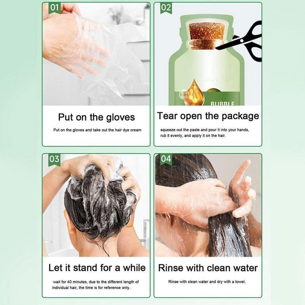 Natural Plant Extract for Grey Hair Color Bubble Shampoo, Women and Man. Non-Damage Black Hair Dye (Black)