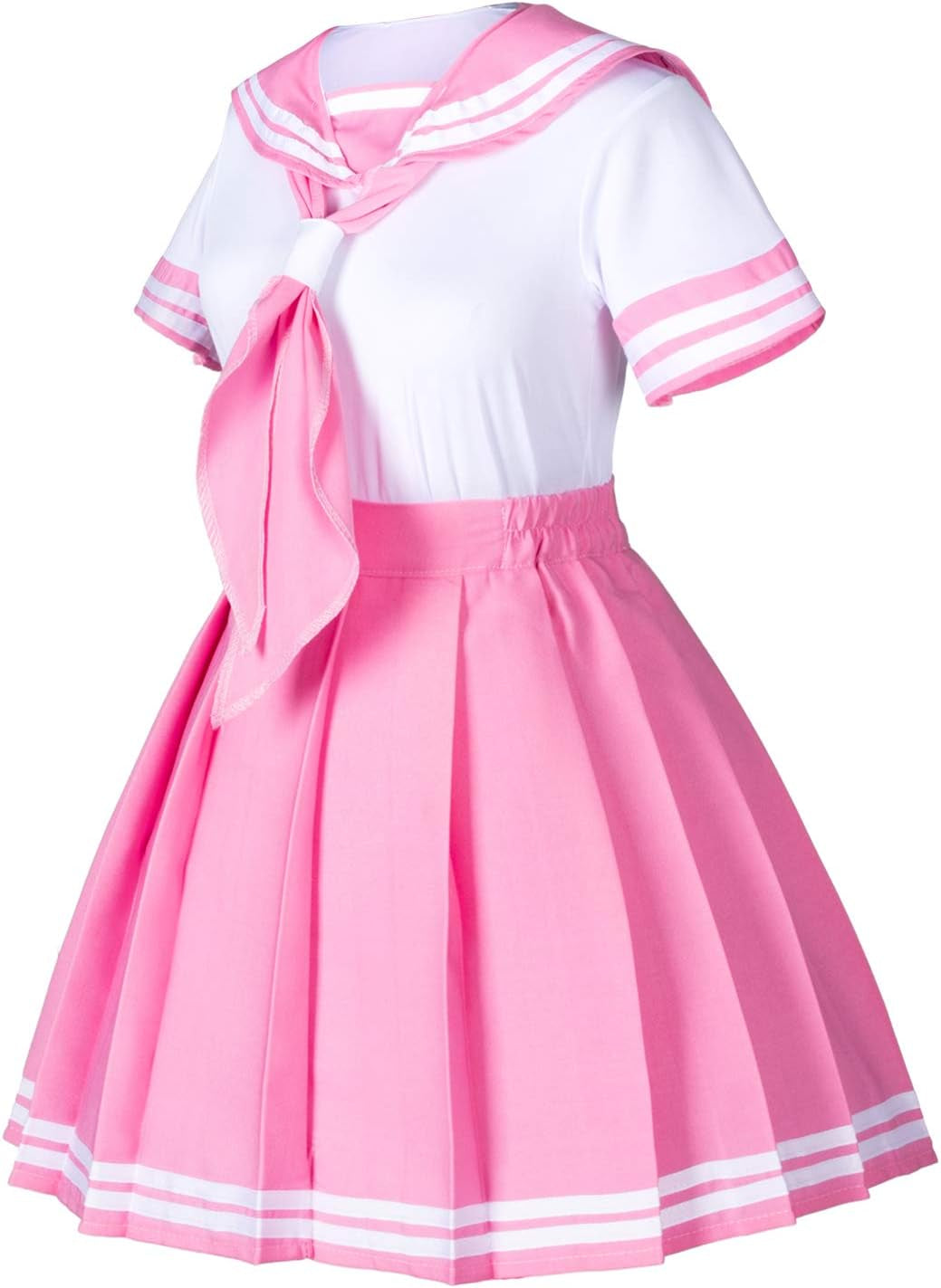 Classic Japanese Anime School Girls Pink Sailor Dress Shirts Uniform Cosplay Costumes with Socks Hairpin Set