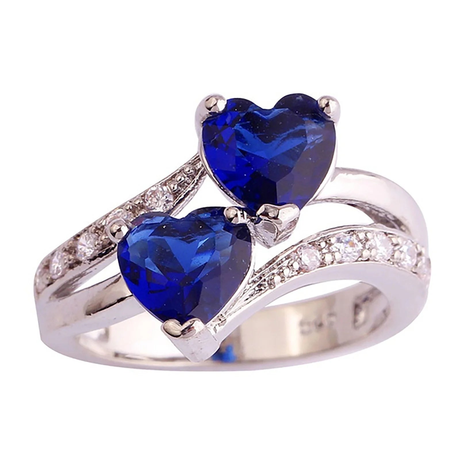 Womens Ring Women Famale Fashion Lover Jewelry Heart Cut Rainbow & White Gemstone Ring