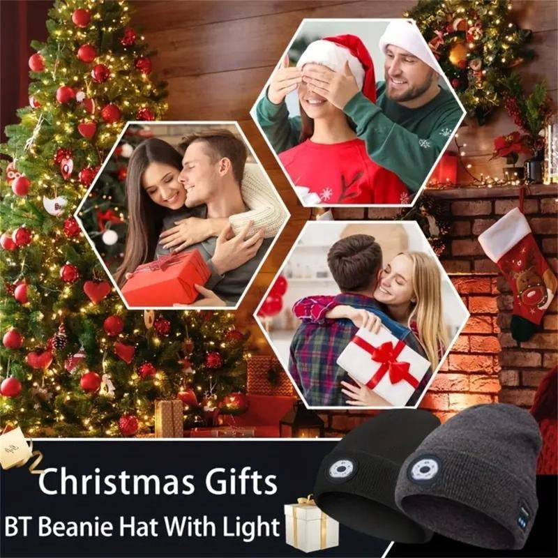 Bluetooth Beanie with Flashlight, USB Rechargeable LED Hat with Cordless Headphones, Unisex Winter Hat, Christmas & Birthday Gifts for Men, Husband, Teen, Hands-Free Lighting, Sports Mucis Headband, Bluetooth Headband, Perfect Christmas Gift