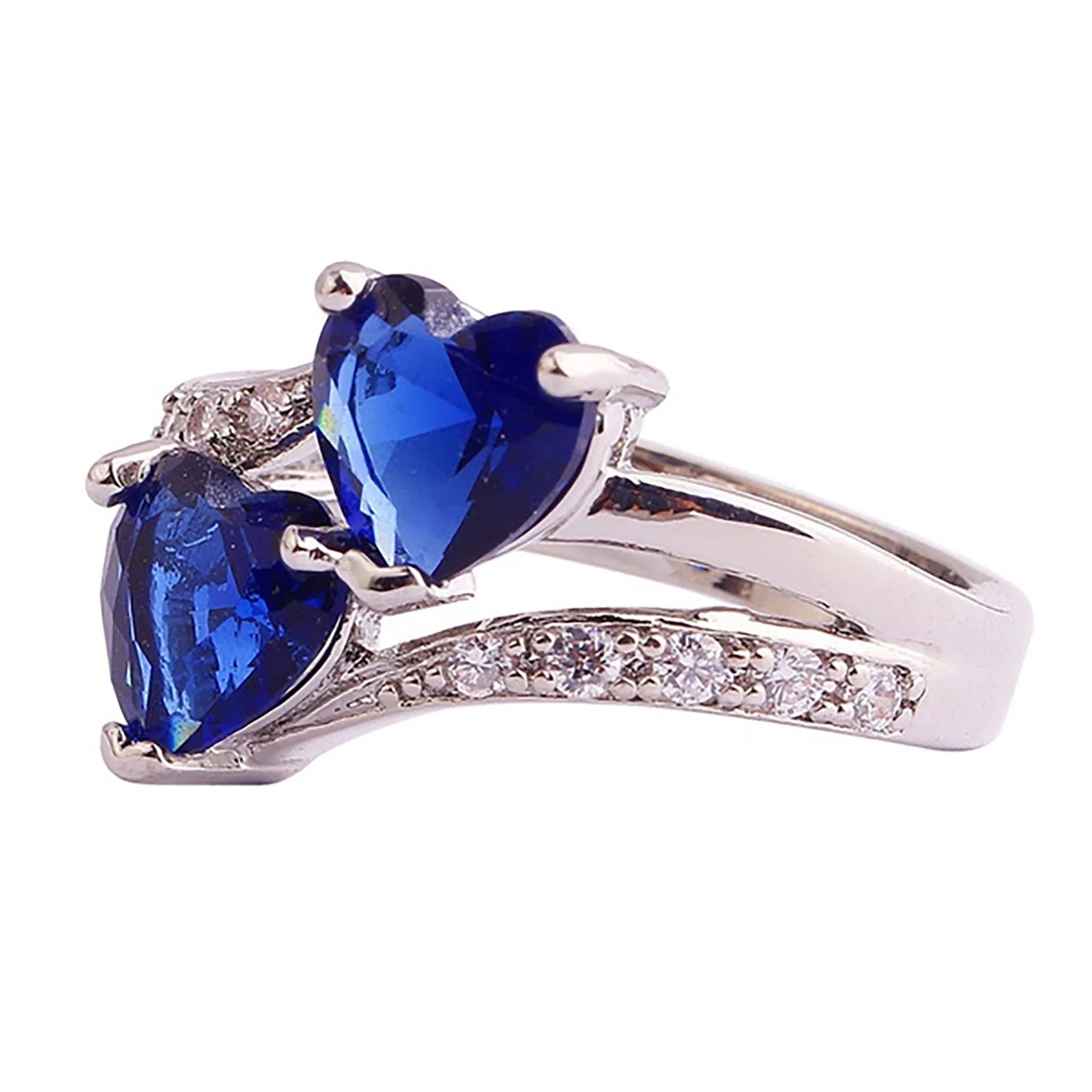 Womens Ring Women Famale Fashion Lover Jewelry Heart Cut Rainbow & White Gemstone Ring