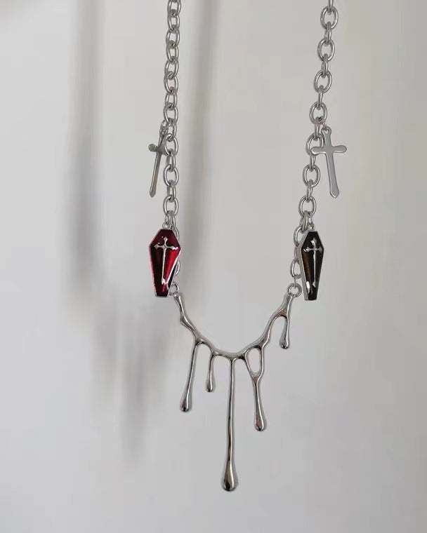 Goth Retro Liquid Lava Coffin Cross Necklace