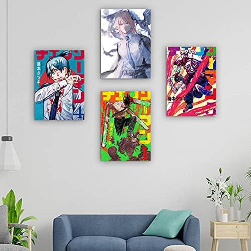 9 Pcs Chainsaw Man Poster Chapter Cover Wall Japan Anime Poster Artwork Painting Wall Art Print for Home Decor Living Room Bedroom Fans Gift (Anime,8X10Inchx9Pcs Unframed)