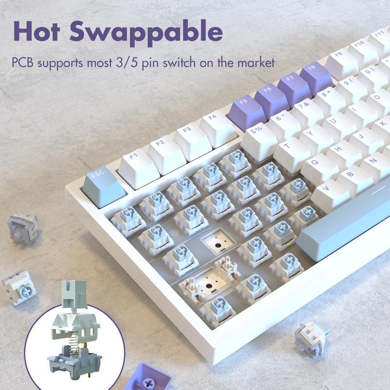 AJAZZ AK820 75% Wired RGB Gasket Mechanical Keyboard with Volume Knob, South Facing LED, Poron Foam, PBT Keycaps, Custom Programmable Hot-Swap Keyboard