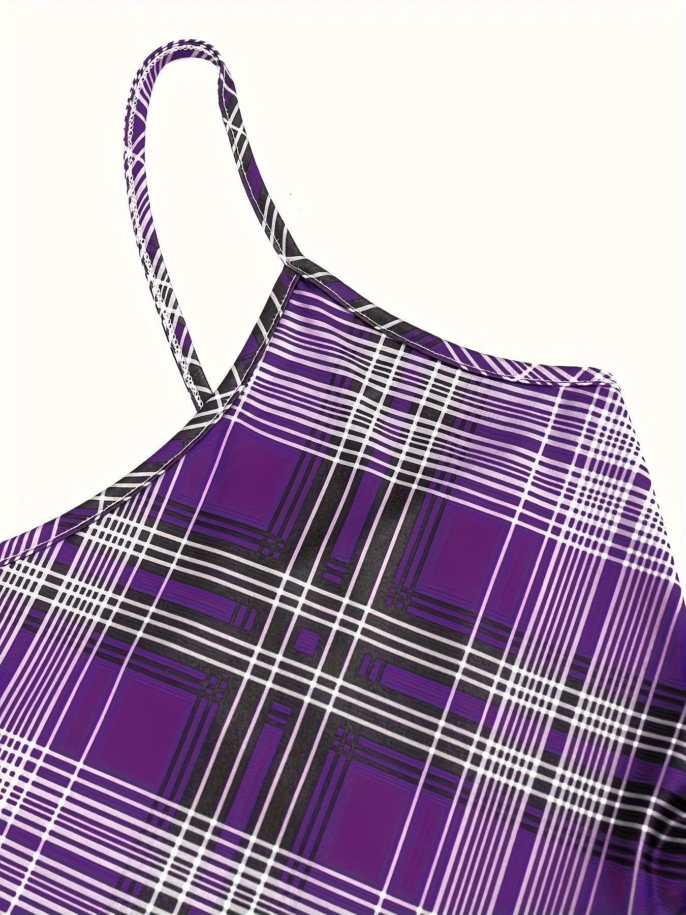 Two-piece Set, Vintage Plaid Pattern, Spaghetti Strap Dress & Long Sleeve Tunic