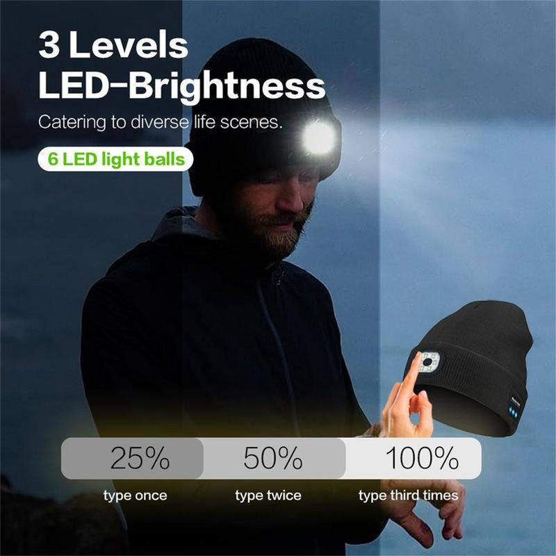 Bluetooth Beanie with Flashlight, USB Rechargeable LED Hat with Cordless Headphones, Unisex Winter Hat, Christmas & Birthday Gifts for Men, Husband, Teen, Hands-Free Lighting, Sports Mucis Headband, Bluetooth Headband, Perfect Christmas Gift