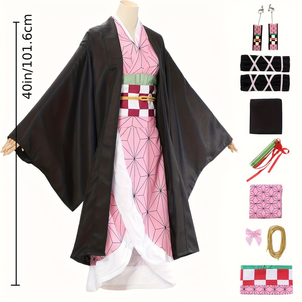 Mesmerizing Anime Kimono Costume Set - Dazzling Japanese Design for Cosplay & Holidays - Complete with Earrings - A Perfect, Memorable Gift for Halloween, Christmas, Thanksgiving